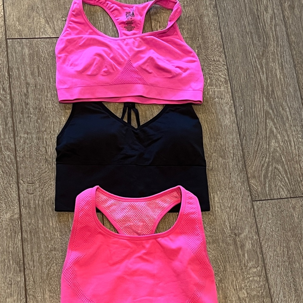 3 (2 Pink and 1 Black) Sports Bras Moisture-Wicking